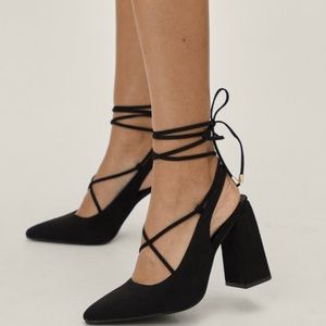 NASTYGAL Faux Suede Strappy Block Heel Court Shoes
